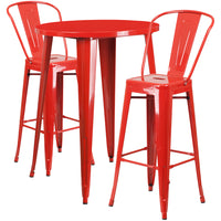 30'' Round Red Metal Indoor-Outdoor Bar Table Set with 2 Cafe Barstools [CH-51090BH-2-30CAFE-RED-GG]-Metal Cafe Bar Table