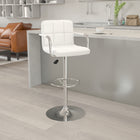 Flash Furniture Contemporary Quilted Vinyl Adjustable Height Barstool with Arms & Chrome Base - White-Swivel Seat