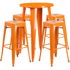 24'' Round Orange Metal Indoor-Outdoor Bar Table Set with 4 Square Seat Backless Barstools (CH-51080BH-4-30SQST-OR-GG)-Indoor Outdoor Sets