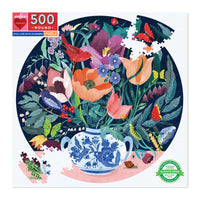 eeBoo Piece and Love Still Life with Flowers Round Jigsaw Puzzle - 500 Pieces-500 piece puzzle, includes colour insert