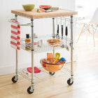 TRINITY EcoStorage Bamboo Kitchen Cart, Chrome (TBFZ-1401)-1 Sidebar with hooks