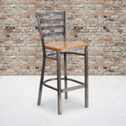 Flash Furniture HERCULES Series Clear Coated Ladder Back Metal Restaurant Barstool - Natural Wood Seat - 2 Pack-Welded Joint Assembly