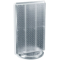 Azar Displays 22" x 13.5" 2-Sided Pegboard Counter Unit, Clear Translucent (700513-CLR)-Two-sided display stands on a clear plastic revolving base, providing easy customer access