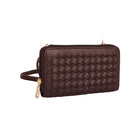 Karla Hanson RFID Blocking Ellie Woven Crossbody Phone Wallet, Mahogany-1 accordion compartment