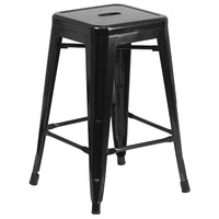 Nicer Furniture Tolix Style Backless Metal Industrial Stack Counter Stool - Black-Drain Hole in Seat. Non-Marring Glides. Lightweight Design