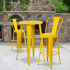 24'' Round Yellow Metal Indoor-Outdoor Bar Table Set with 2 Cafe Barstools [CH-51080BH-2-30CAFE-YL-GG]-24"W x 24"D x 41"H