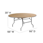Flash Furniture 5.5-Foot Round HEAVY DUTY Birchwood Folding Banquet Table with METAL Edges-.75" Thick Plywood Core
