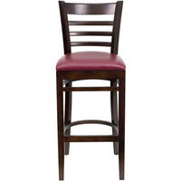 Flash Furniture HERCULES Series Ladder Back Walnut Wood Restaurant Barstool - Burgundy Vinyl Seat-Wood Barstool