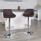 Flash Furniture Contemporary Brown Vinyl Bucket Seat Adjustable Height Barstool with Diamond Pattern Back & Chrome Base - 2 Pack-Seat Adjusts from Counter to Bar Height