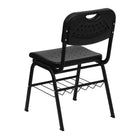 Flash Furniture HERCULES Plastic Chair with Black Frame & Book Basket - Black-Ergonomically Contoured Design