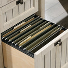 Sauder 65"W Costa L-Desk - Chalked Chestnut- Storage area behind door features an adjustable shelf and holds a vertical CPU tower