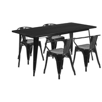 Flash Furniture 31.5'' x 63'' Rectangular Black Metal Indoor-Outdoor Table Set with 4 Arm Chairs (ET-CT005-4-70-BK-GG)-Galvanized Steel, Metal, Rubber