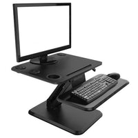 Posidesk 25" Sit-Stand Pedestal Desk with Cup Holder, Bluetooth Speakers & Wireless Charger, Black-Sit Stand Desk