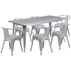 Flash Furniture 31.5'' x 63'' Rectangular Silver Metal Indoor-Outdoor Table Set with 6 Arm Chairs (ET-CT005-6-70-SIL-GG)-Seats 6 people