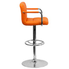 Flash Furniture Contemporary Orange Quilted Vinyl Adjustable Height Barstool with Arms & Chrome Base-Orange Vinyl Upholstery