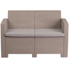Flash Furniture Light Gray Faux Rattan Loveseat with All-Weather Light Gray Cushions-Contemporary Outdoor Loveseat