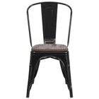 Flash Furniture Black Metal Stackable Chair with Wood Seat-Set of 4 Stackable Bistro Style Chairs