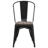 Flash Furniture Black Metal Stackable Chair with Wood Seat-Set of 4 Stackable Bistro Style Chairs