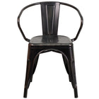 Flash Furniture Commercial Grade Black-Antique Gold Metal Indoor-Outdoor Chair with Arms-Set of 4 Stackable Bistro Style Chairs