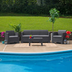 Flash Furniture 4 Piece Outdoor Faux Rattan Chair, Sofa and Table Set, Dark Grey (DADSF113TDKGY)-All-Weather Light Grey Removable Cushion Covers