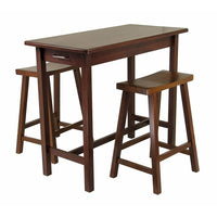 Winsome Kitchen Island 3-Piece Dining Table Set with Saddle Stools, Antique Walnut-Kitchen island table with 2 saddle stools