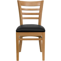 Flash Furniture HERCULES Series Ladder Back Natural Wood Restaurant Chairs with Black Vinyl Seat - 2 Pack-Set of 2 Wood Dining Chairs