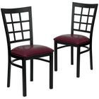 Flash Furniture HERCULES Series Black Window Back Metal Restaurant Chair - Burgundy Vinyl Seat - 2 Pack-Window Back Design