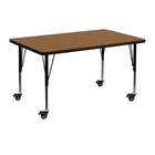 Flash Furniture Mobile 30''W x 48''L Rectangular Activity Table, Oak Laminate Top, Adjustable Preschool Legs (XUA3048RECOKTPC)-Oak, chrome, laminate, steel