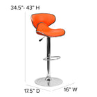Flash Furniture Contemporary Cozy Mid-Back Orange Vinyl Adjustable Height Barstool with Chrome Base-Seat Adjusts from Counter to Bar Height