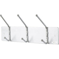 Safco Costumers, Wall Mounted, 3-Hooks, Chrome-Chrome-plated double steel hooks mounted on a satin aluminum back plate