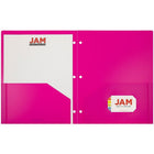 JAM Paper Plastic Heavy Duty 3 Hole Punched Two Pocket School Folder, Fuchsia, 2 packs of 6 (383HHPfug)-12 per pack