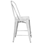 Flash Furniture 24" High Distressed Metal Indoor-Outdoor Counter Height Stool with Back - White-Curved Back with Vertical Slat