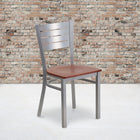 Flash Furniture HERCULES Series Silver Slat Back Metal Restaurant Chair - Cherry Wood Seat-.625'' Thick Plywood Seat
