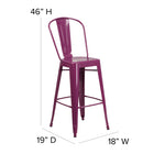 Flash Furniture 30" High Purple Metal Indoor-Outdoor Barstool with Back-Footrest