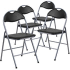 Flash Furniture HERCULES Vinyl Metal Folding Chair with Carrying Handle - Black - 4 Pack-Black Vinyl Upholstery