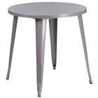 30'' Round Silver Metal Indoor-Outdoor Table Set with 4 Vertical Slat Back Chairs [CH-51090TH-4-18VRT-SIL-GG]-Silver Powder Coat Finish