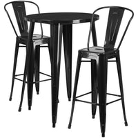 30'' Round Black Metal Indoor-Outdoor Bar Table Set with 2 Cafe Barstools [CH-51090BH-2-30CAFE-BK-GG]-Metal Cafe Bar Table