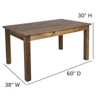 Flash Furniture 60" x 38" Rectangular Antique Rustic Solid Pine Farm Dining Table-Spot clean with water based cleaner