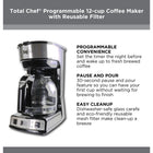 Total Chef 12-Cup Programmable Coffee Maker, Stainless Steel Drip Coffee Machine - Black and Silver-Washable mesh filter replaces single-use paper filters