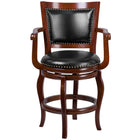 Flash Furniture 26" High Cherry Wood Counter Height Stool with Arms, Panel Back & Black LeatherSoft Swivel Seat-Transitional Style Stool