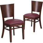 Flash Furniture Lacey Solid Back Walnut Wood Restaurant Barstool - Burgundy Vinyl Seat - 2 Pack-800 lb. Weight Capacity