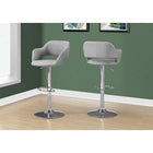 Monarch Specialties 2363 Barstool - Grey Fabric/Chrome Metal Hydraulic Lift-Solid pedestal base in a smooth chrome metal finish
