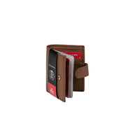 CHAMPS Leather RFID Double Card/ID Holder with Tab Closure, Tan-20 Center Pylar Windows