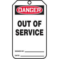 Standard Safety Tags, Danger; Out of service, SAU626, 25 Pack-Language - English