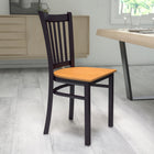 Flash Furniture HERCULES Series Black Vertical Back Metal Restaurant Chair - Natural Wood Seat-Curved Support Bar