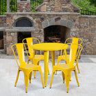 30'' Round Yellow Metal Indoor-Outdoor Table Set with 4 Cafe Chairs [CH-51090TH-4-18CAFE-YL-GG]-30"W x 30"D x 29.50"H