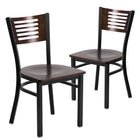 Flash Furniture HERCULES Series Black Slat Back Metal Restaurant Chair - Walnut Wood Back & Seat - 2 Pack-Walnut Wood Slat Back Design