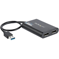 StarTech USB to Dual DisplayPort Adapter, 4K 60Hz, USB 3.0 (5Gbps)-Connect two additional 4K 60Hz displays to a Mac or PC through a single USB 3.0 (5Gbps) port - Supports resolutions up to 4096 x 2160p (60Hz) - Run multiple applications on different displays - Ideal for multitasking - Work with different business applications simultaneously: spreadsheets / word processors / web browsers - USB Dual Monitor Adapter / Dual DisplayPort Adapter / Dual Monitor DisplayPort Adapter / Multi Monitor Adapter / Externa