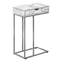 Monarch Specialties 3772 Accent Table - 25"H/White Marble/Silver Metal-C-shaped accent table with a base that can slide under most sofas and chairs to keep items close by when you are seated