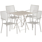 28'' Square Light Grey Indoor-Outdoor Steel Folding Patio Table Set with 4 Square Back Chairs [CO-28SQF-02CHR4-SIL-GG]-Light Grey Powder Coat Finish